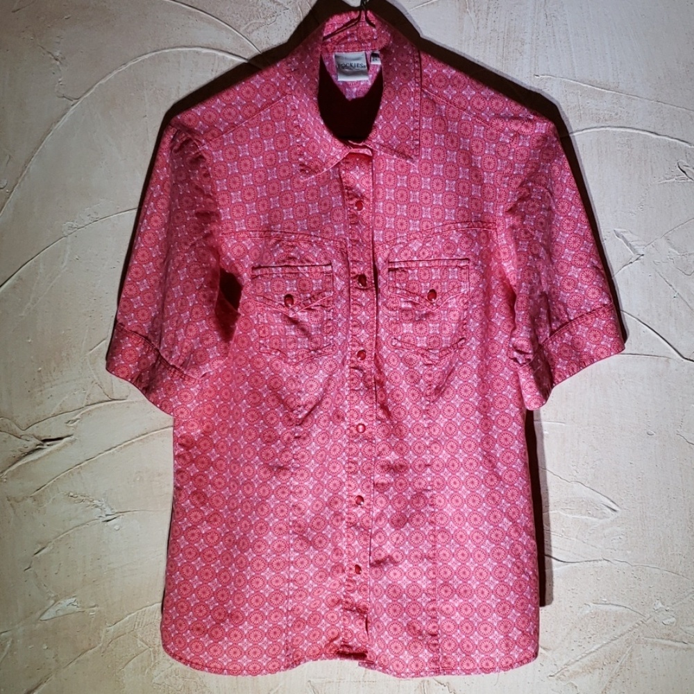 Rockies Pearl Snap Button Down Pink Shirt Medium